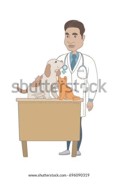 Hispanic Veterinarian Examining Pets Hospital Young Stock Vector ...