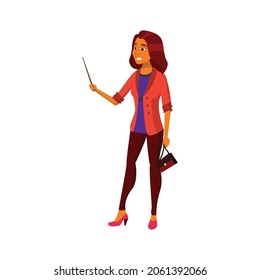 hispanic woman lector pointing with stick information on blackboard cartoon vector. hispanic woman lector pointing with stick information on blackboard character. isolated flat cartoon illustration