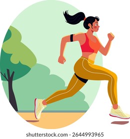 Hispanic Woman Running in the Park, Fitness and Healthy Lifestyle Concept