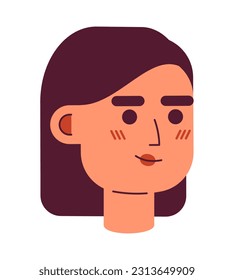 Hispanic woman smiling semi flat vector character head. Lady with shoulder length hairstyle. Editable cartoon avatar icon. Face emotion. Colorful spot illustration for web graphic design, animation