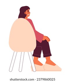 Hispanic young adult woman sitting in chair back view 2D cartoon character. Latin american female isolated vector person white background. Seminar attendee latina color flat spot illustration