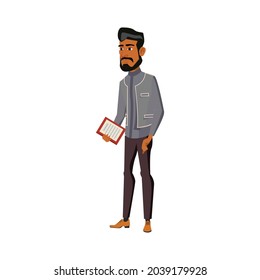 hispanic young man assistant with checklist in office corridor cartoon vector. hispanic young man assistant with checklist in office corridor character. isolated flat cartoon illustration