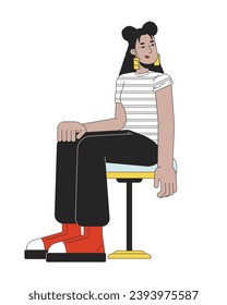 Hispanic young woman sitting ready for vaccine 2D linear cartoon character. Latina student girl on doctor visit isolated line vector person white background. Checkup color flat spot illustration