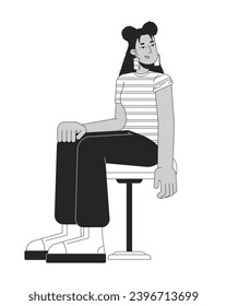 Hispanic young woman sitting ready for vaccine black and white 2D line cartoon character. Latina student girl on doctor visit isolated vector outline person. Monochromatic flat spot illustration