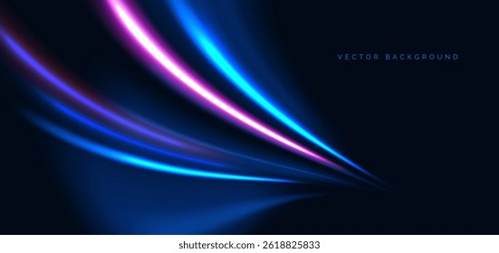 Hi-speed blue and pink neon horizontal beams rays on dark blue background. Speed motion moving concept. Vector illustration