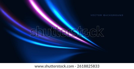 Hi-speed blue and pink neon horizontal beams rays on dark blue background. Speed motion moving concept. Vector illustration