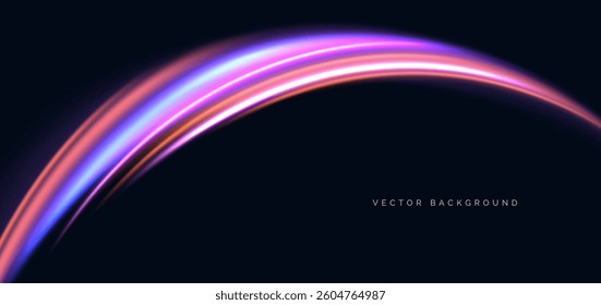 Hi-speed colorful neon horizontal rays on dark blue background. Speed motion moving concept. Vector illustration