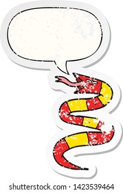 hissing cartoon snake with speech bubble distressed distressed old sticker
