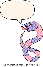 hissing cartoon snake with speech bubble in comic book style
