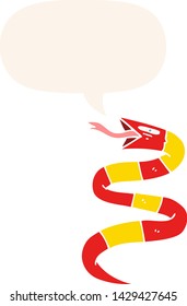 hissing cartoon snake with speech bubble in retro style