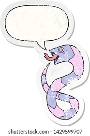 hissing cartoon snake with speech bubble distressed distressed old sticker