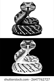  Design de cobra chiado preto branco vetor linha arte