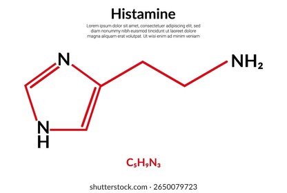 Histamine, organic compound, molecular structure formula, suitable for education or chemistry science content. Vector illustration