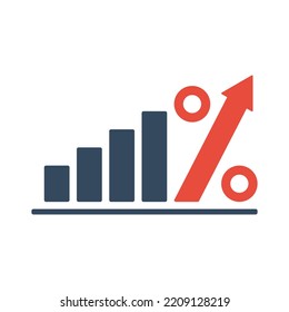 Histogram Chart With Rising Percent Arrow, Vector Icon