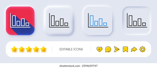 Histogram Column chart line icon. Neumorphic, Flat shadow, 3d buttons. Financial graph sign. Stock exchange symbol. Business investment. Line histogram icon. Social media icons. Vector