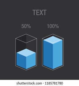 Histogram glass bars - blue. Modern flat design  inforchart / infographic / icons with text, 50%, 100%,  isolated on light background, isometric cube clipart concept vector eps 10