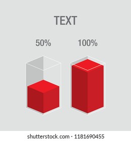 Histogram glass bars - Red modern flat design infochart / infographic / icons with text, 50%, 100%, isolated on light background, clipart vector eps 10