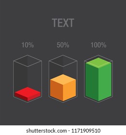 Histogram glass bars - red, orange, green. Modern flat design  inforchart / infographic / icons with text, isolated on black background, isometric cube clipart concept vector eps 10