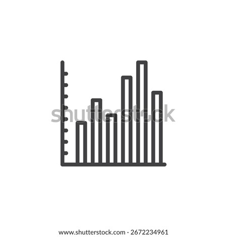 Histogram line icon with grouped vertical bars. Clean outline vector icon, sign of data distribution and statistical symbol for analysis and frequency visualization.