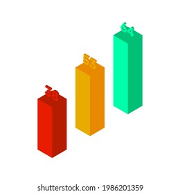 The histogram. Multi-colored graph on a white background. Growth chart. Isometric illustration.