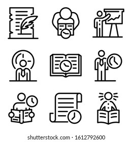 Historian icons set. Outline set of historian vector icons for web design isolated on white background