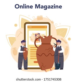 Historian online service or platform. History science, paleontology, archeology. Online magazine. Isolated vector illustration in flat style
