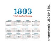 Historic 1803 calendar layout with Monday week start