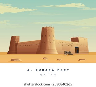 Forte histórico de Al Zubara na antiga cidade de Zubarah - ilustração de stock como arquivo EPS 10