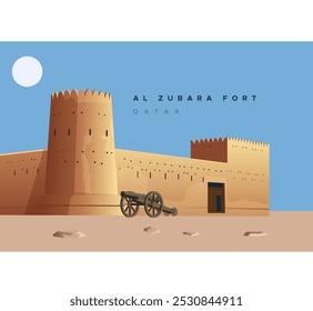 Histórico Al Zubara Fort en la antigua ciudad de Zubarah - Ilustración de stock como archivo EPS 10