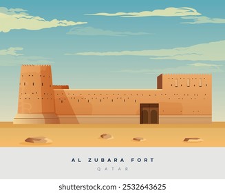 Forte histórico de Al Zubara na antiga cidade de Zubarah - ilustração de stock como arquivo EPS 10