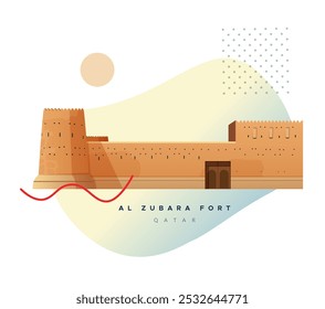 Histórico Al Zubara Fort en la antigua ciudad de Zubarah - Ilustración de stock como archivo EPS 10