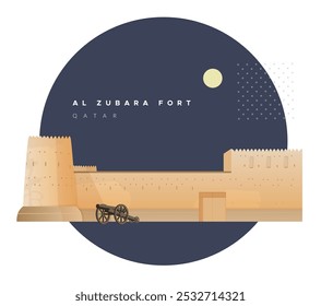 Histórico Al Zubara Fort en la antigua ciudad de Zubarah - Ilustración de stock como archivo EPS 10