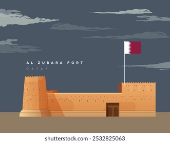 Histórico Al Zubara Fort en la antigua ciudad de Zubarah - Ilustración de stock como archivo EPS 10