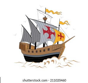 Historic antique medieval sailing ship in the style of Christopher Columbus