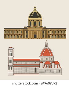 Historic Architecture Building Vector on a white background . Cattedrale Santa Maria del Fiore vector illustrations. Architectural Collection. Italian architecture drawing.