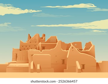 Historic At-Turaif District Diriyah  - Saudi Arabia - Stock Illustration as EPS 10 File