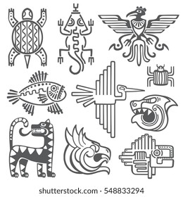 Historic aztec, inca vector symbols, mayan temple pattern, native american culture signs.
