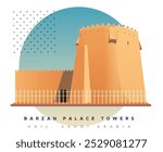 Historic Barzan Palace Tower in Hail - Saudi Arabia - Stock Illustration as EPS 10 File