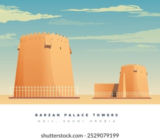 Histórico Barzan Palace Tower em Granizo - Arábia Saudita - Ilustração de Stock como arquivo EPS 10