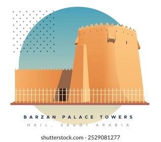 Torre histórica del palacio de Barzan en el granizo - Arabia Saudita - Ilustración de stock como archivo EPS 10