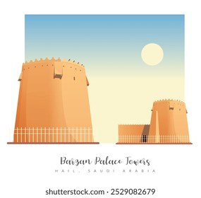 Historic Barzan Palace Tower in Hail - Saudi Arabia - Stock Illustration as EPS 10 File