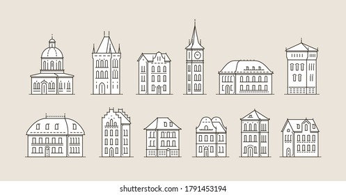 Historic building icon set. Architecture, city concept