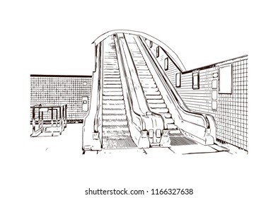 Historic building with landmark of Antwerp is a port city on Belgium’s River Scheldt, with history dating to the Middle Ages. Hand drawn sketch illustration in vector.