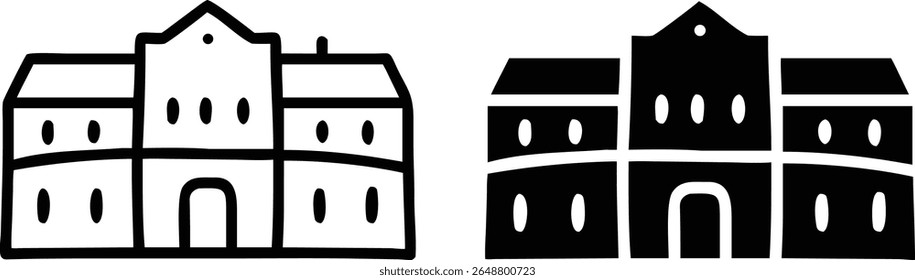 Historic Building Silhouette Vector, Old Mansion Icon, Black and White Architecture Clipart