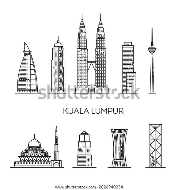 Historic Buildings Streets Kuala Lumpur Outline Stock Vector (Royalty ...