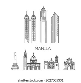 Historic buildings from the streets of Manila, outline.