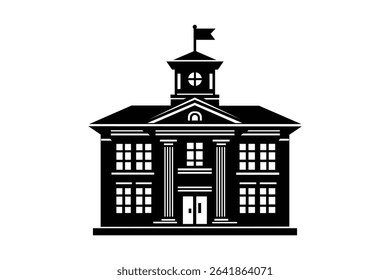 Historic City Hall Icon – Black and White Vector of Courthouse or School Building