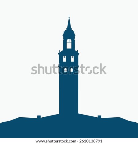 Historic Clock Tower Silhouette Vector Illustration.