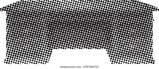 Historic covered bridge rendered in a retro halftone pattern, creating a vintage artistic effect on a checkerboard backdrop.