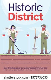 Historic district brochure template. Flyer, booklet, leaflet concept with flat illustrations. Vector page cartoon layout for magazine. Archeological excavations advertising invitation with text space